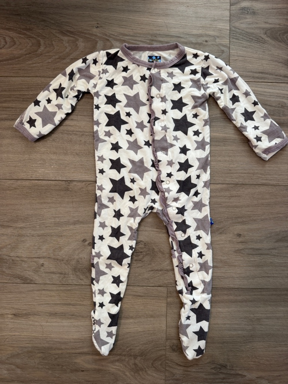 Kickee Pants Cream Footed One-Piece with Gray Star Print